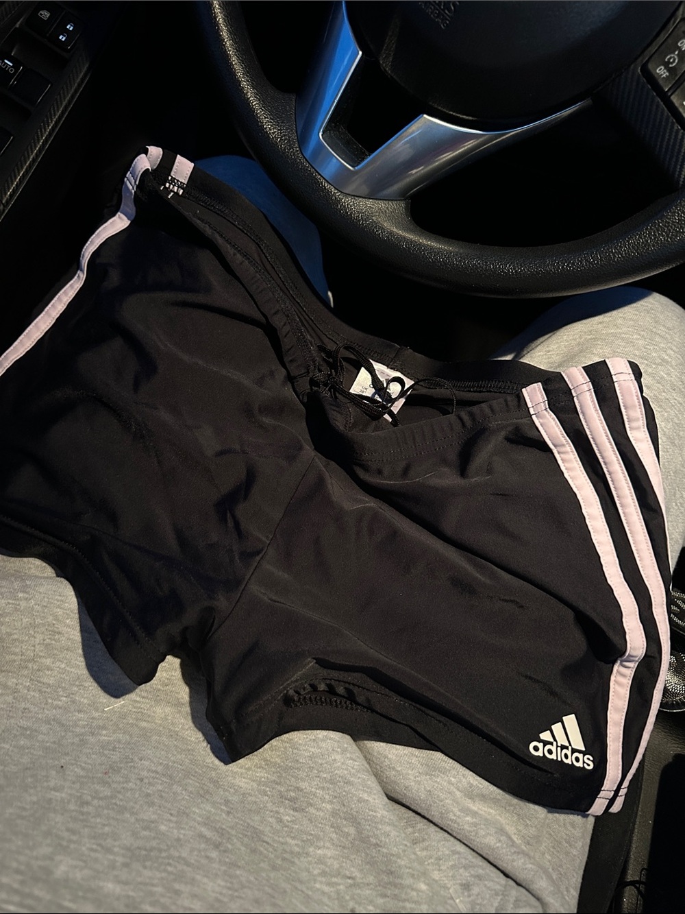 adidas Women's Black Athletic Shorts with Light Pink Stripes
